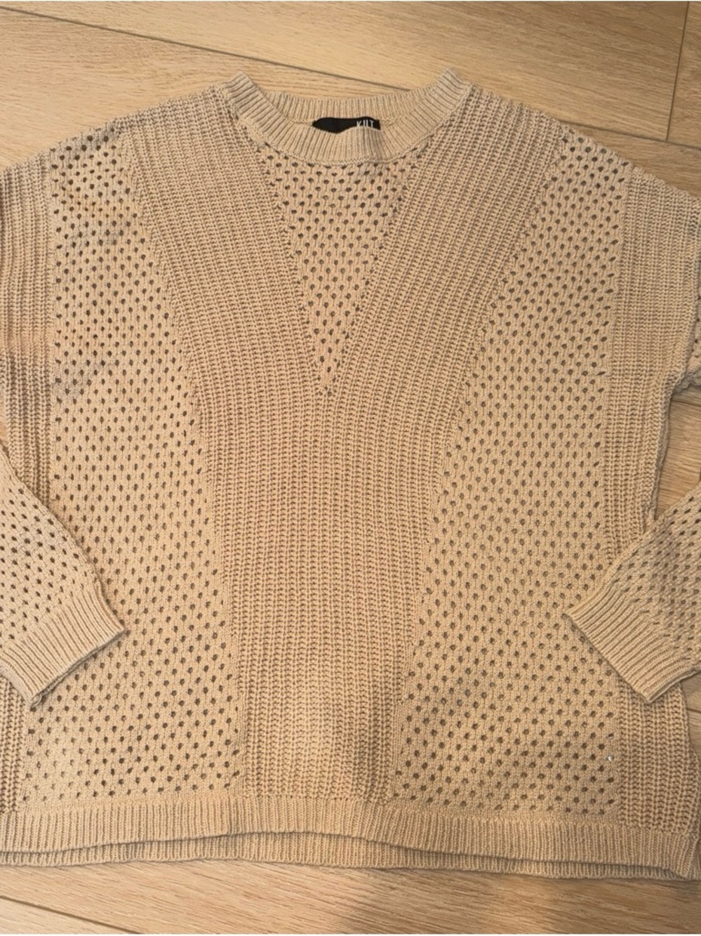 Kut from the Kloth women’s Beige Open-Weave Crewneck Sweater